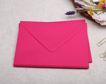 125 x 175mm Hot Pink Envelopes | Coloured Gummed, Diamond Flap, 100gsm Envelope | Wedding Invitation Stationery or Letter Writing Paper Set