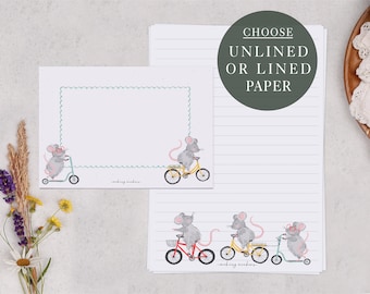 A5 Children's Letter Writing Paper With Envelopes | Blue Mice Writing Set With Mouse Design | Lined or Unlined Paper | Stationery Gift Set