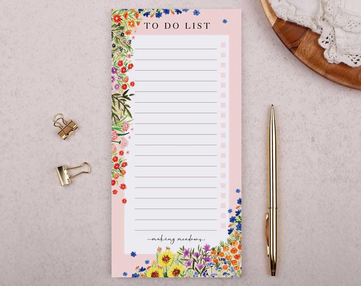 To Do List Notepad With Pink Floral Design - Desk Stationery & Shopping ...