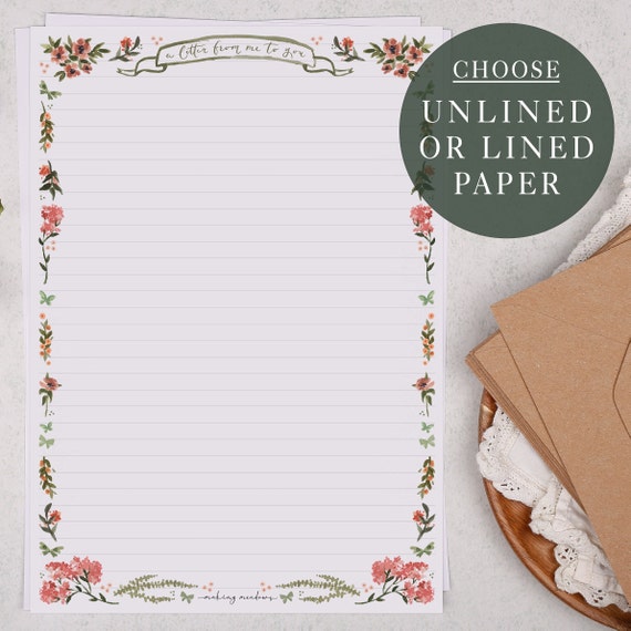 A4 Letter Writing Paper Sheets Pink Floral Border Lined or Unlined Paper  Stationery Gift or Thoughtful Present 