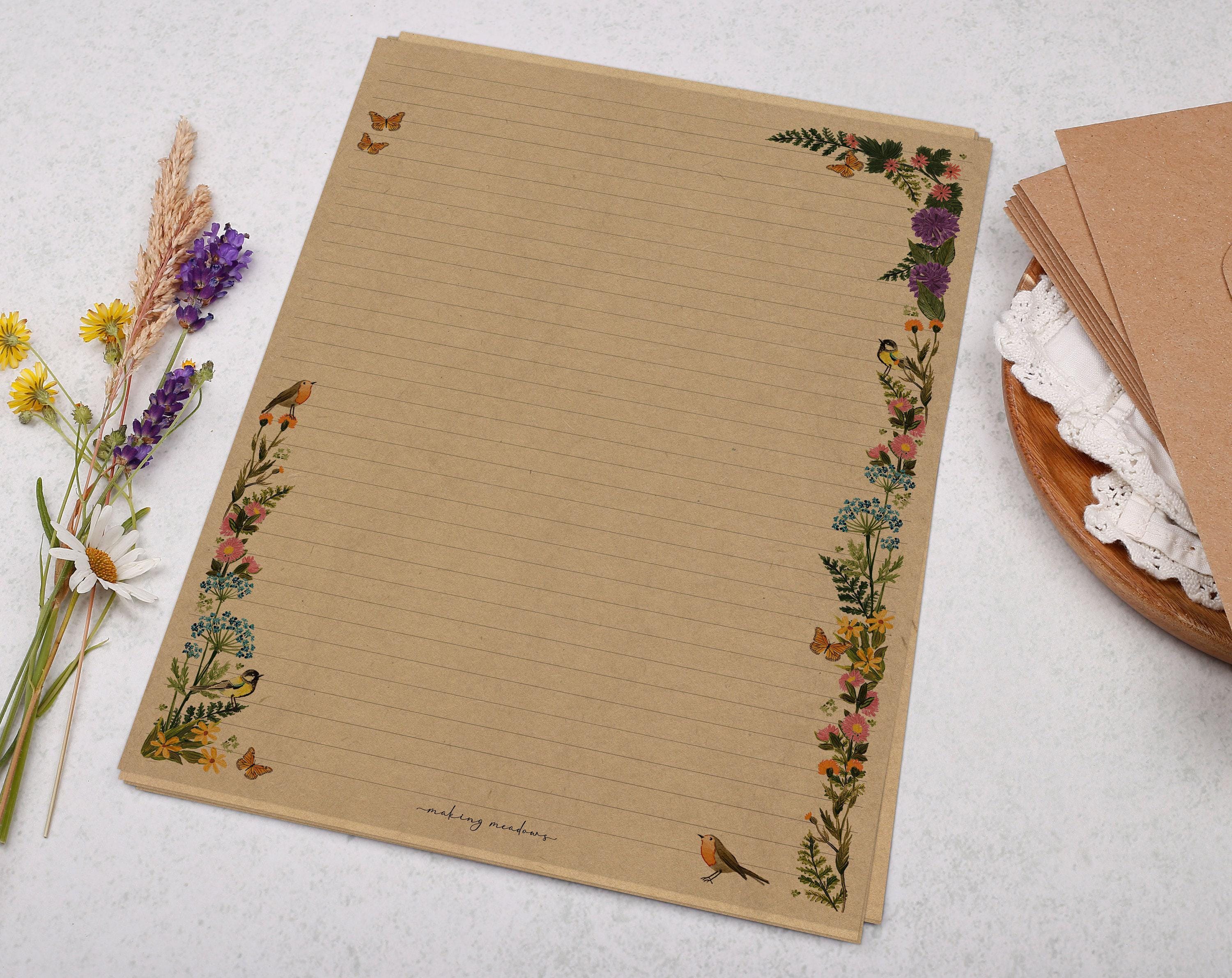 A4 Kraft Letter Writing Paper With Meadow Flowers - Lined or Unlined ...