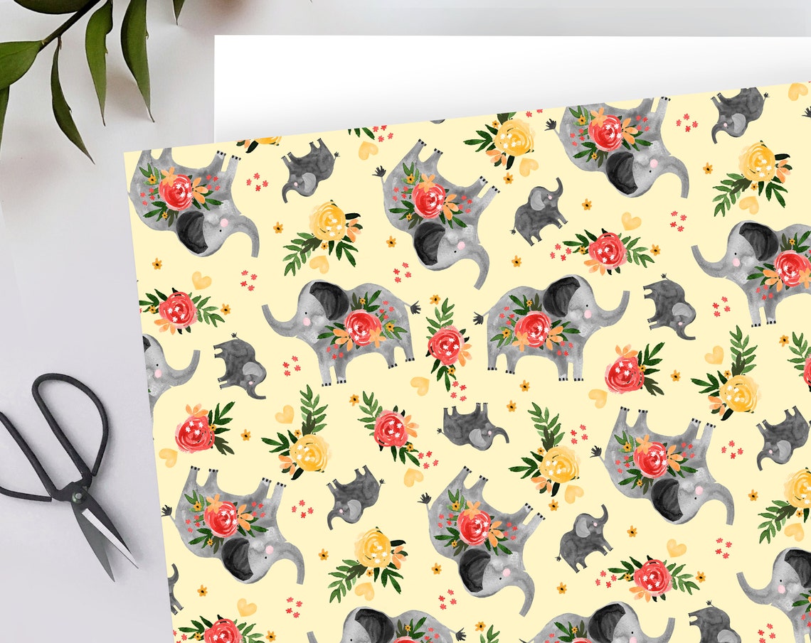 Wrapping Paper Baby Shower Elephant Gift Wrap FOLDED Single Etsy