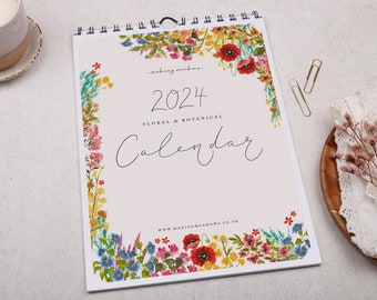 2024 Calendar Floral and Botanical | A4 Wall Calendar | Family Planner for hanging | 12 months of Flowers, 2024 Gardening Calendar Present