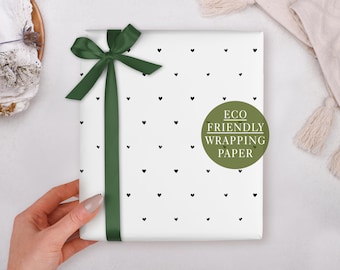 Valentine Wrapping Paper With Ditsy Black Hearts - Luxury Gift Wrap, Folded