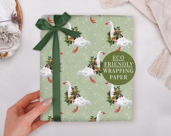 Papier cadeau de Noël avec un motif d'oie verte - Papier cadeau traditionnel, plié