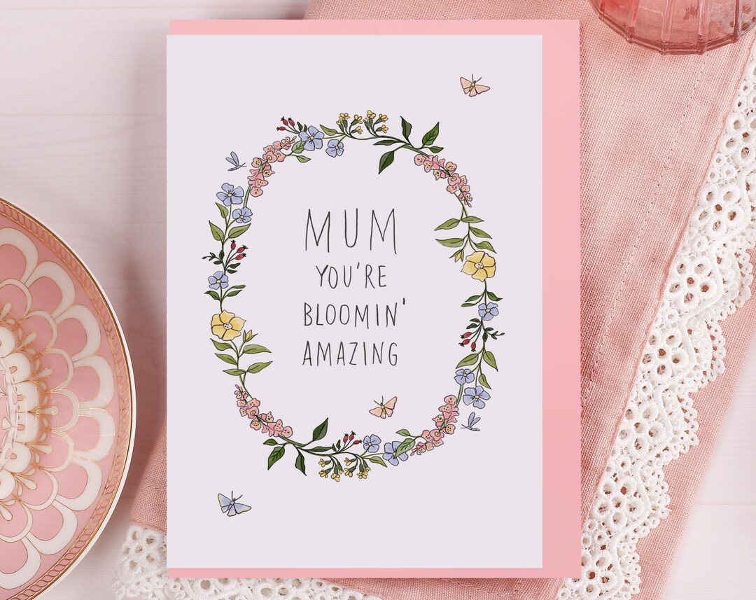Mothers Day Card for Mum With Floral Design, Cute Greeting Card for ...