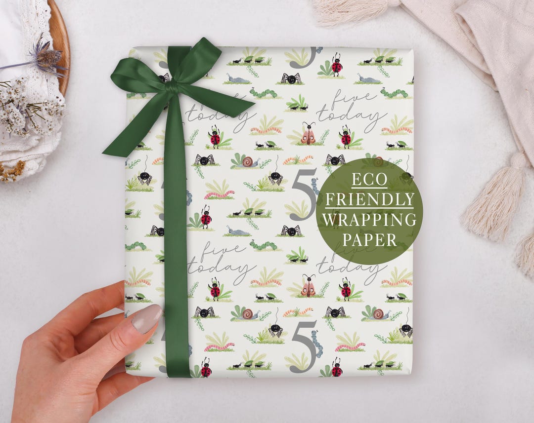 5th Birthday Wrapping Paper for Children With Insect & Bug Design ...