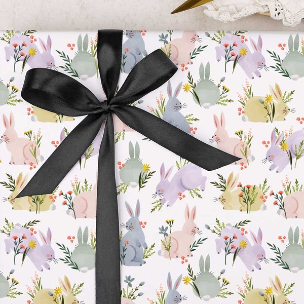 Wrapping Paper for her | Bunny rabbit gift wrap | FOLDED single sheet wrap in a beautiful matt finish with added ribbon