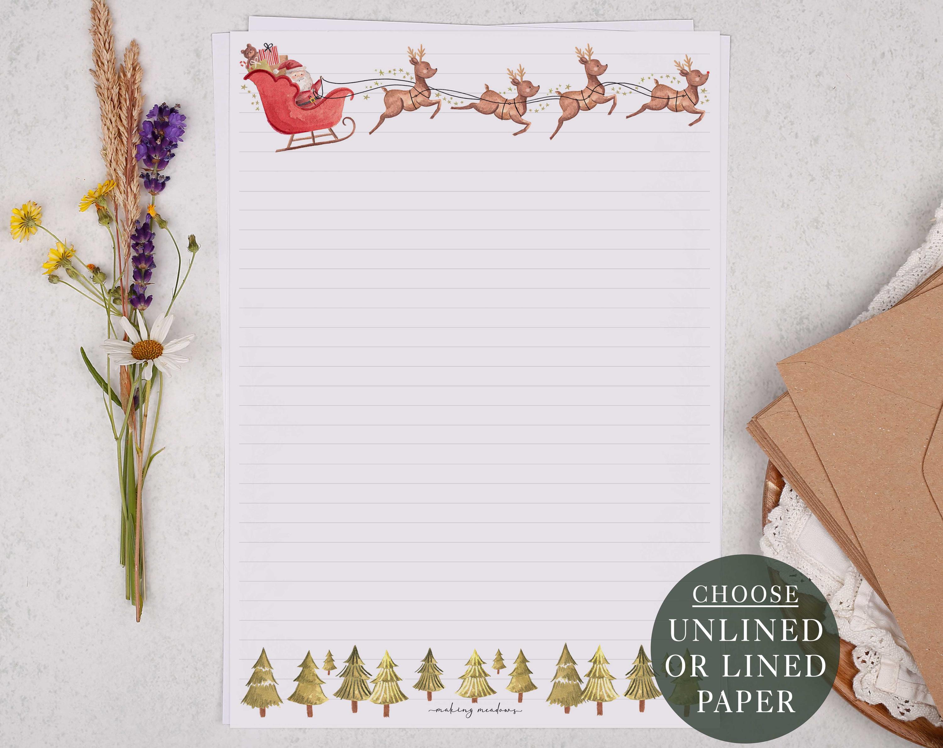 A4 Letter Writing Paper Sheets | Father Christmas On His Sleigh | Lined or Unlined Paper | Santa Stationery Gift or Thoughtful Present