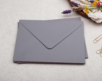 B6 Grey Envelopes With Gummed Flap - Coloured Envelope For Letter Writing or Wedding Stationery
