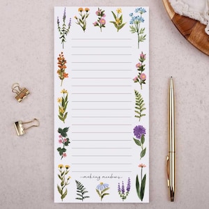 To Do List Notepad With Wild Flower Design - Desk Stationery & Shopping List Pad