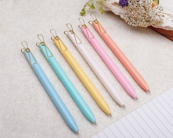 Pastel Ballpoint Pen With Gold Clip | Pretty Coloured Pen | Cute Modern Pen | Notebook Pen | Black Ink | Letter Writing Pen | Stylish Pen