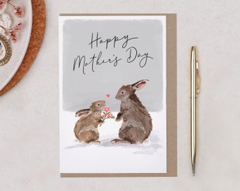 Rabbit Mother's Day Card for Her, Love You Mum, Cute Animal Happy Mothers Day Card for Mummy, Mother, Mum, Bunny Greeting Card