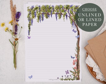 beautiful paper for writing A4 Letter Writing Paper Sheets | French Floral Blue Wisteria Design | Lined or Unlined Paper | Stationery Gift or Thoughtful Present