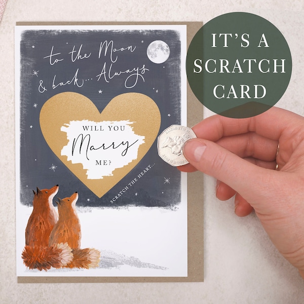 Fox Will You Marry Me Scratch To Reveal Surprise Proposal Greeting Card | Moon & Back girlfriend, boyfriend or partner to become your fiancé