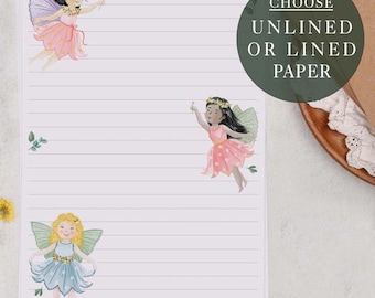 A5 Letter Writing Paper Sheets | Pretty Garden Fairies For Little Girls | Lined or Unlined Paper | Stationery Gift or Thoughtful Present