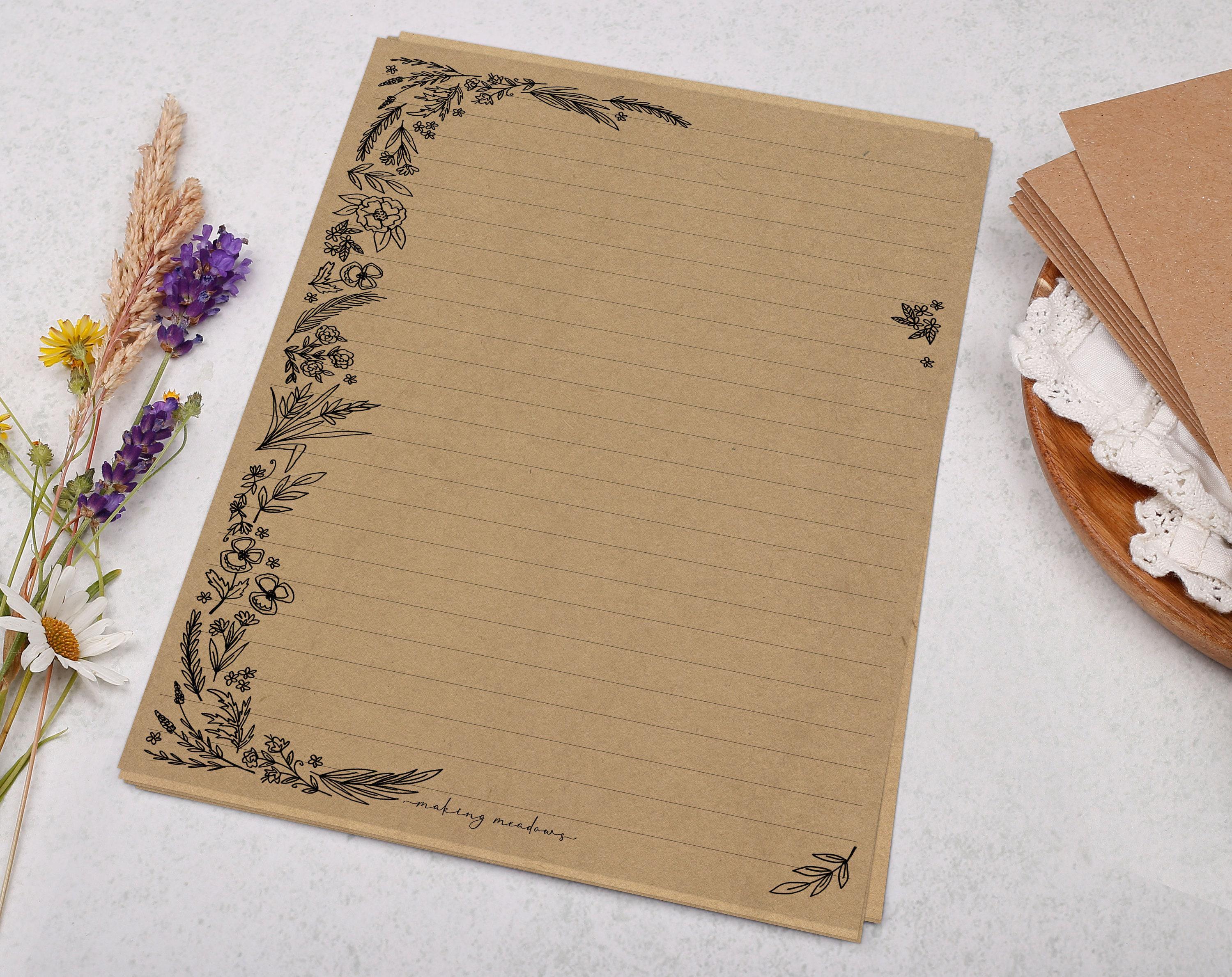A5 Kraft Letter Writing Paper With Floral Border - Lined or Unlined ...