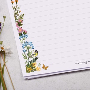 wild flowers and birds a4 writing paper sheets