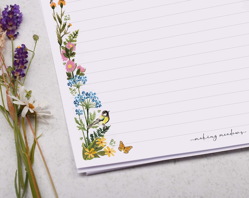 wild flowers and birds a4 writing paper sheets