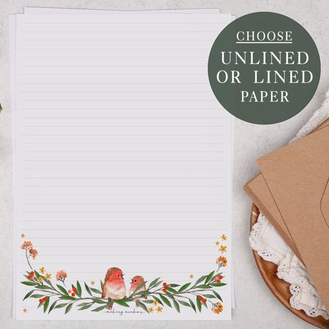 A4 Letter Writing Paper Sheets | Red Robin Birds With Foliage Border ...