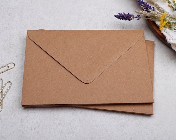 C6 Kraft Envelopes With Gummed Flap - Envelope For Letter Writing or Rustic Wedding Stationery