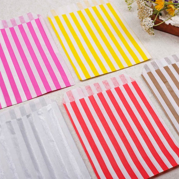 Pack Of Candy Stripe Paper Treat Bags | Wedding Sweet Bags or Party Pick & Mix Goody Bags | Colourful Striped Paper Party Bags