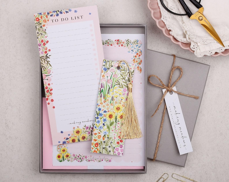 pink garden flowers stationery gift box