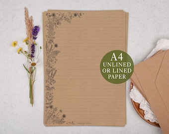 Papel Kraft A4 para escribir cartas con flores sencillas (con o sin raya)