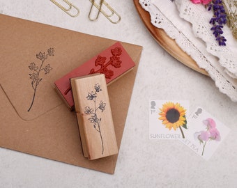 Flower Wooden Stamp | Floral Craft Stamps | Pretty Meadow Flowers | Envelope Stamp | DIY Stamp | Botanical Stamp For Crafting & Scrapbooking