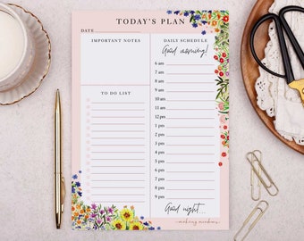 Pink Floral Daily Planner desk Pad - 50 Tear Off Pages, perfect for planning your day out & scheduling your time - Lovely stationery gift!