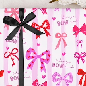 Bow Valentine Wrapping Paper | Pun Anniversary Gift Wrap For Your Love, Wife, Husband, Boyfriend, Girlfriend | FOLDED single sheet wrap