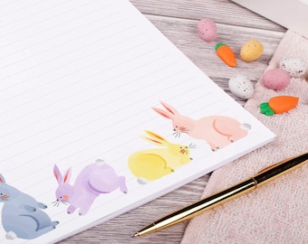 A4 lined writing paper sheets - Easter bunny rabbit letter paper - Birthday present or thinking of you gift
