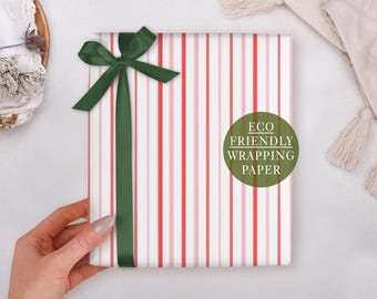 Valentine Wrapping Paper With Pink Stripes - Luxury Gift Wrap, Folded
