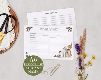 Cat Recipe Cards - A6 Double Sided Personalised Notecard Gift Set