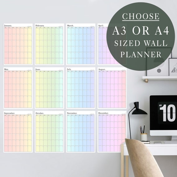 Rainbow Monthly Wall Planner A3 or A4 Wall Planner Calendar Pastel Ombre  Perpetual Undated Life Planner Student Room Study Organiser - Etsy