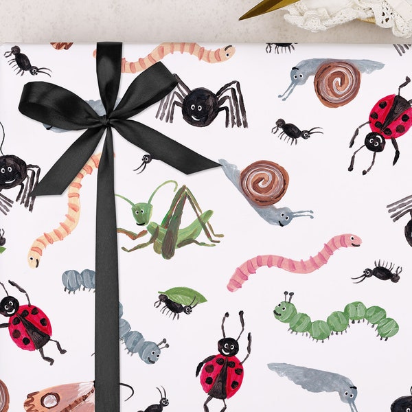 Bugs & Insects Birthday Wrapping Paper for Child | Young Children's Wildlife Age Gift Wrap | Creepy Crawly Nature Design | FOLDED Sheet Wrap