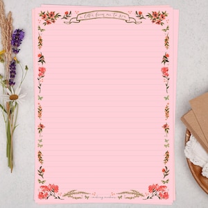 A4 Pink Letter Writing Paper With Blossom Floral Border - Lined or ...