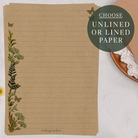 A5 Kraft Letter Writing Paper Sheets Wild Botanical Butterfly