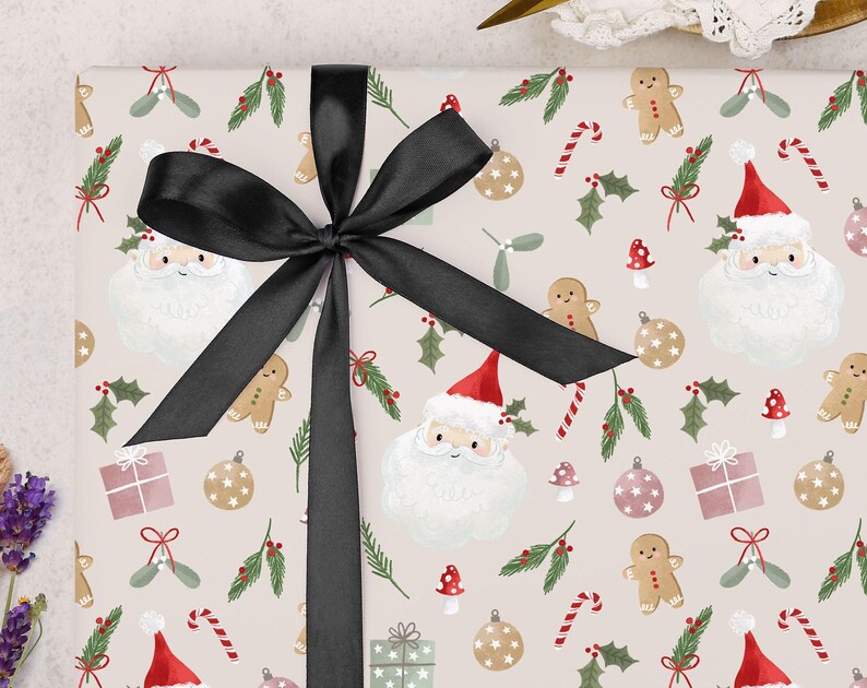 Papel de regalo de Papá Noel con diseño de Santa Claus - Papel de regalo infantil, doblado imagen 2