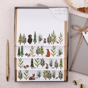 A5 Letter Writing Paper Woodland Animal Design, Kraft Envelopes - Lined or Unlined Stationery Set