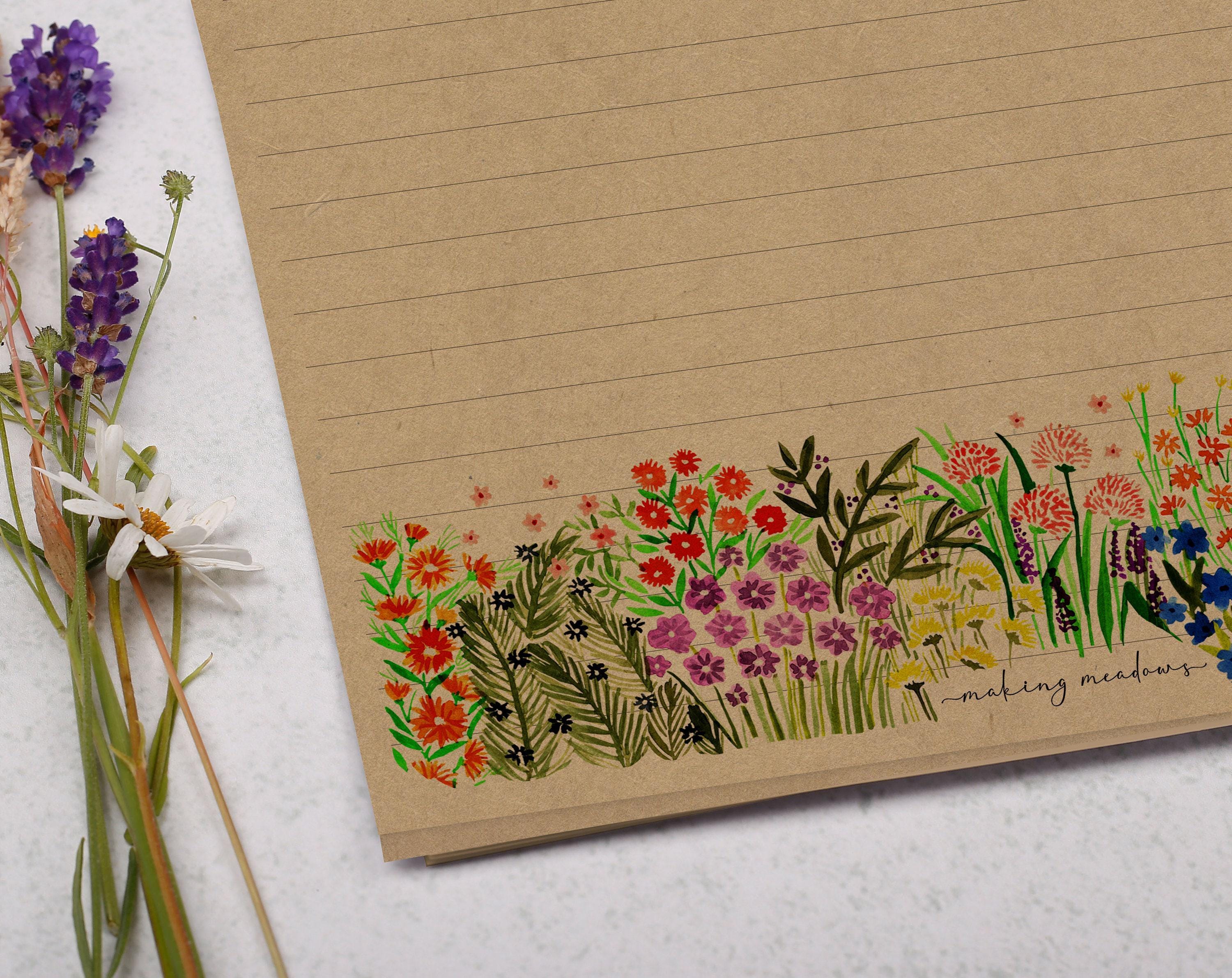 A4 Kraft Letter Writing Paper With Watercolour Flowers - Lined or ...