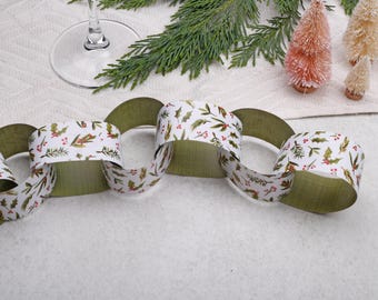 Christmas Paper Chain Kit With Green Holly - DIY Traditional Garland, 4m Length