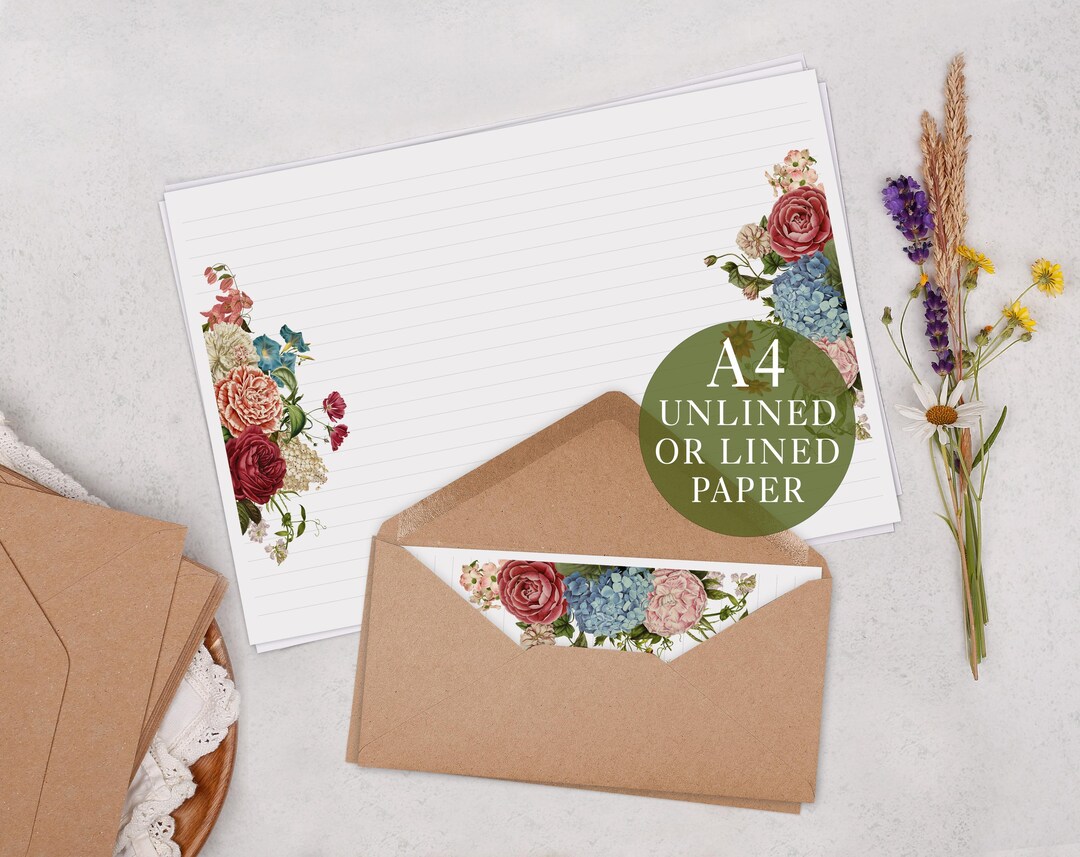 A4 Landscape Letter Writing Paper With Traditional Flowers - Lined or ...