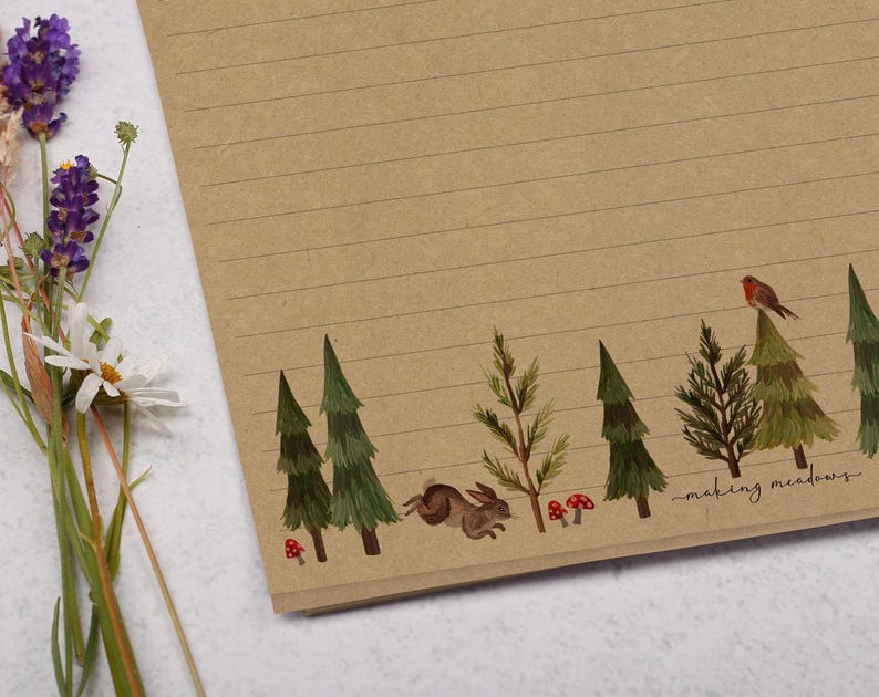 A4 Kraft Letter Writing Paper With Woodland Animals - Lined or Unlined ...