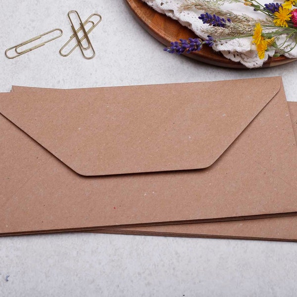 DL Kraft Envelopes | Gummed Diamond Flap 100gsm Recycled Envelope | Eco Friendly Envelope | Letter Writing or Office Stationery