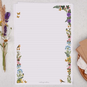 wild flowers and birds a4 writing paper sheets