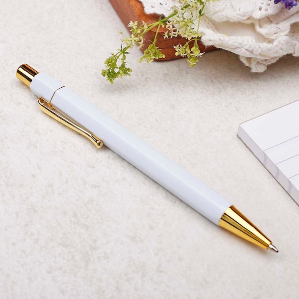 White & Gold Ballpoint Pen | Wedding Pen | Cute Modern Pen | Guestbook Pen | Black Ink | Letter Writing Pen | Stationery Stylish Pen