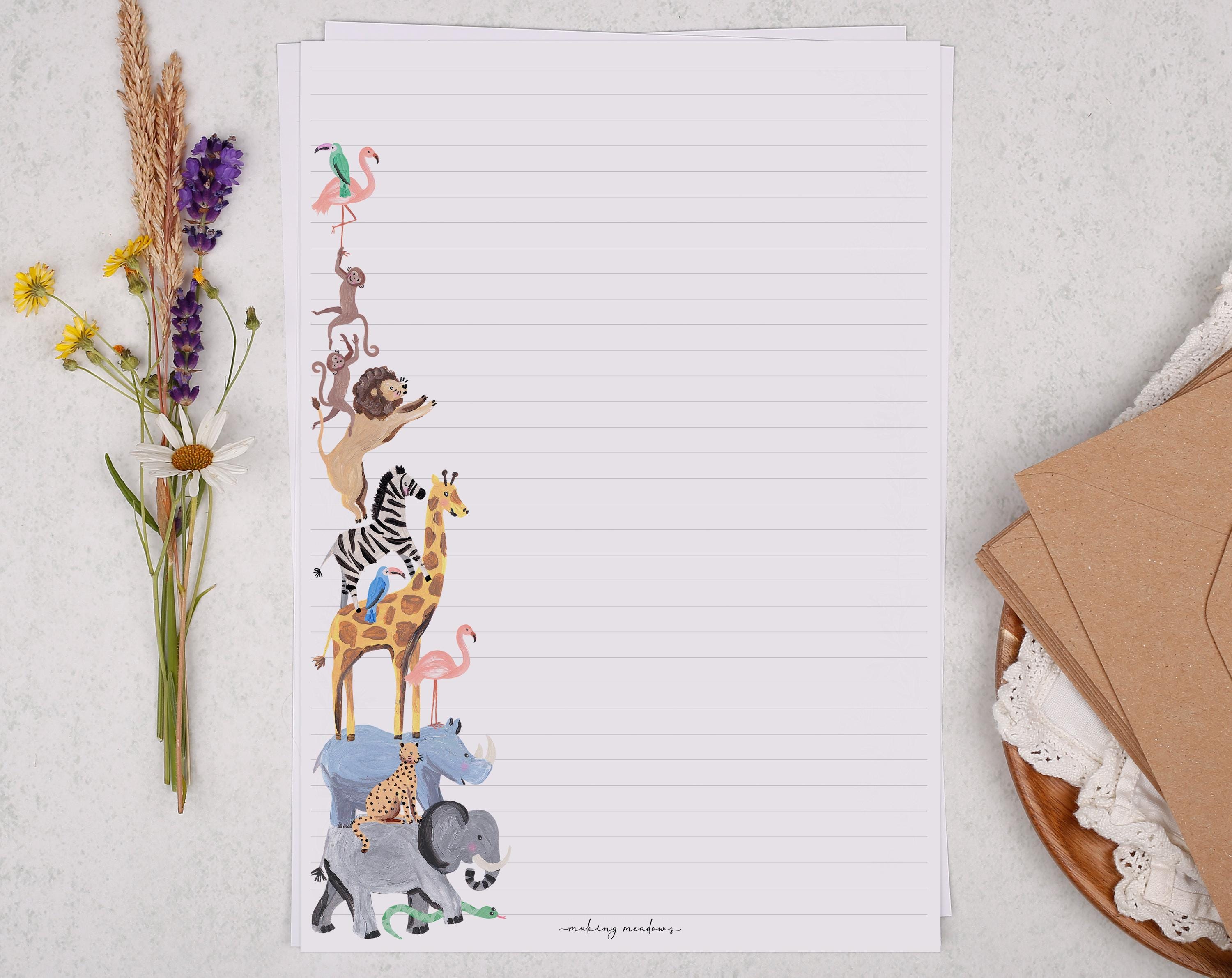 A4 Letter Writing Paper With Children's Safari Animals - Lined or ...