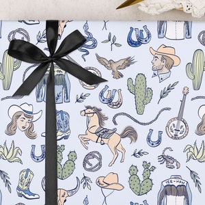 Rodeo Cowboy Wrapping Paper for Him | Wild West Country & Western Gift Wrap | FOLDED single sheet wrap in a matt finish with optional ribbon