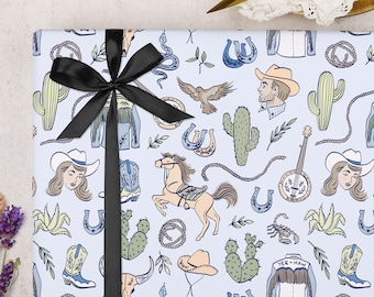 Rodeo Cowboy Wrapping Paper for Him | Wild West Country & Western Gift Wrap | FOLDED single sheet wrap in a matt finish with optional ribbon